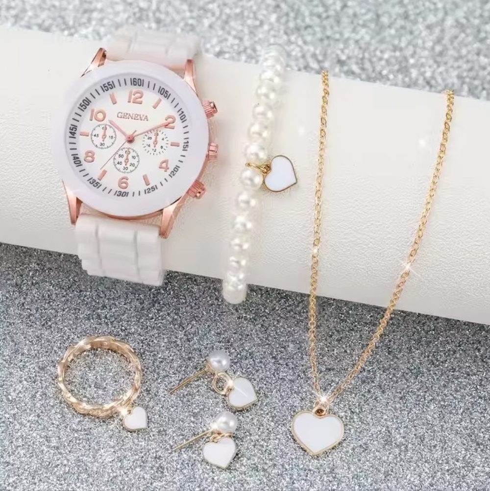 Geneva White and Rose Gold Heart Watch & Jewelry Gift Set - Picture 4 of 5